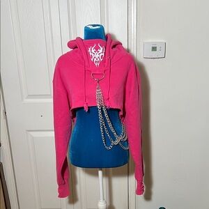 CLUB EXX Hot Pink Chain Cropped Hoodie Women’s Small